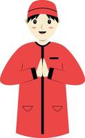 Muslim Character with Eid Mubarak Greeting Pose. Isolated on White Background. vector