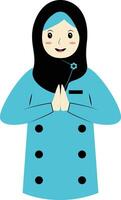 Muslim Character with Eid Mubarak Greeting Pose. Isolated on White Background. vector