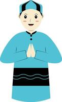 Muslim Character with Eid Mubarak Greeting Pose. Isolated on White Background. vector