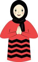 Muslim Character with Eid Mubarak Greeting Pose. Isolated on White Background. vector