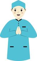 Muslim Character with Eid Mubarak Greeting Pose. Isolated on White Background. vector