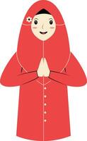 Muslim Character with Eid Mubarak Greeting Pose. Isolated on White Background. vector