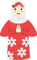 Muslim Character with Eid Mubarak Greeting Pose. Isolated on White Background. vector