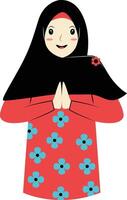 Muslim Character with Eid Mubarak Greeting Pose. Isolated on White Background. vector