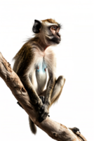 Monkey perched on branch, isolated on transparent background png