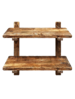 old-fashioned wooden shelf, set against a plain transparent background png