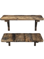 old-fashioned wooden shelf, set against a plain transparent background png