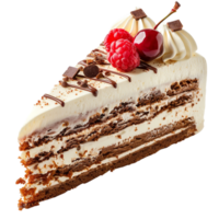 piece of cake with cream, isolated against a transparent background png