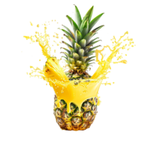 pineapple with a splash of juice, isolated against a transparent background png