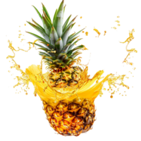 pineapple with a splash of juice, isolated against a transparent background png