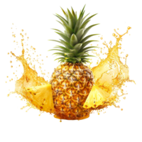 pineapple with a splash of juice, isolated against a transparent background png