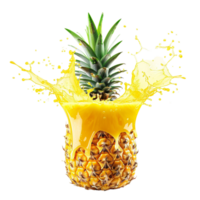 pineapple with a splash of juice, isolated against a transparent background png