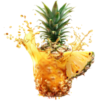 pineapple with a splash of juice, isolated against a transparent background png