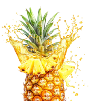 pineapple with a splash of juice, isolated against a transparent background png
