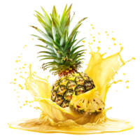 pineapple with a splash of juice, isolated against a transparent background png