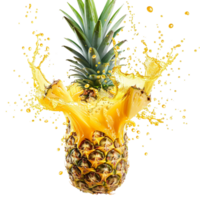 pineapple with a splash of juice, isolated against a transparent background png
