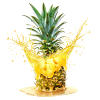 pineapple with a splash of juice, isolated against a transparent background png