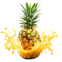 pineapple with a splash of juice, isolated against a transparent background png