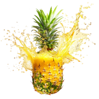pineapple with a splash of juice, isolated against a transparent background png