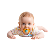 lächelnd Baby Lügen auf das Fußboden mit ein Schnuller im es ist Mund png