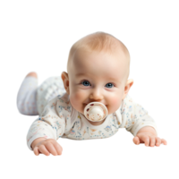 lächelnd Baby Lügen auf das Fußboden mit ein Schnuller im es ist Mund png