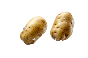 Two flying potatoes with water splash, isolated against a transparent background png