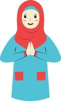 Muslim Character with Eid Mubarak Greeting Pose. Isolated on White Background. vector