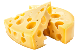 Swiss cheese slices, isolated against a transparent background png