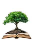 árvore emergente para dentro a aberto livro, isolado contra uma transparente fundo png