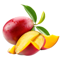 whole and sliced mango, isolated against a transparent background png