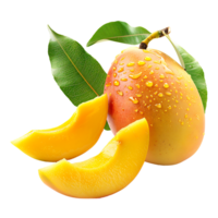whole and sliced mango, isolated against a transparent background png