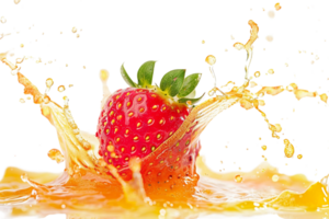 strawberry with a juice splash, set against a transparent background png
