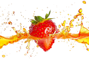 strawberry with a juice splash, set against a transparent background png