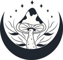 Celestial Magic Mushroom Clipart. Mystical Esoteric Elements. Isolated on White Background. vector