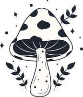 Celestial Magic Mushroom Clipart. Mystical Esoteric Elements. Isolated on White Background. vector
