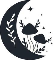 Celestial Magic Mushroom Clipart. Mystical Esoteric Elements. Isolated on White Background. vector