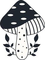 Celestial Magic Mushroom Clipart. Mystical Esoteric Elements. Isolated on White Background. vector
