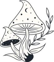 Celestial Magic Mushroom Clipart. Mystical Esoteric Elements. Isolated on White Background. vector