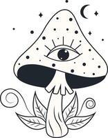 Celestial Magic Mushroom Clipart. Mystical Esoteric Elements. Isolated on White Background. vector