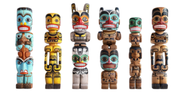 set of totems isolated on a transparent background png