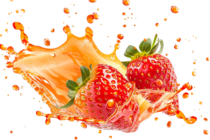 strawberry with a juice splash, set against a transparent background png