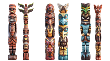 set of totems isolated on a transparent background png