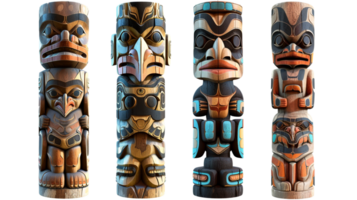 set of totems isolated on a transparent background png