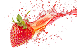 strawberry with a juice splash, set against a transparent background png