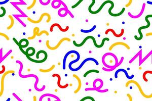 Fun colorful line doodle seamless pattern. Creative minimalist style art background for children or trendy design with basic shapes. Simple childish scribble backdrop. vector