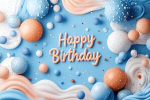 Colorful decorations celebrate a birthday with playful swirls and vibrant round shapes photo
