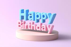 3D colorful letters spelling Happy Birthday on a pastel surface create a festive atmosphere photo