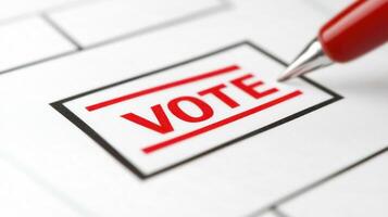 A voter marks the ballot with a red pen, emphasizing the importance of participation photo