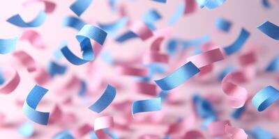 Confetti in pink and blue swirls down in a delightful display during a festive occasion photo