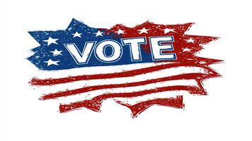 A vibrant display of the word vote with American flag colors in a dynamic design photo